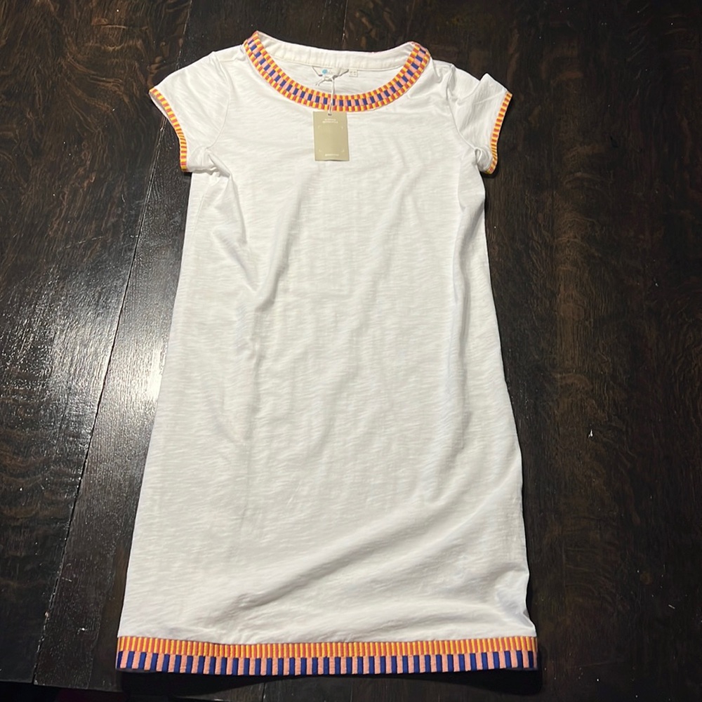 Boden White Dress with Orange and Blue Accents